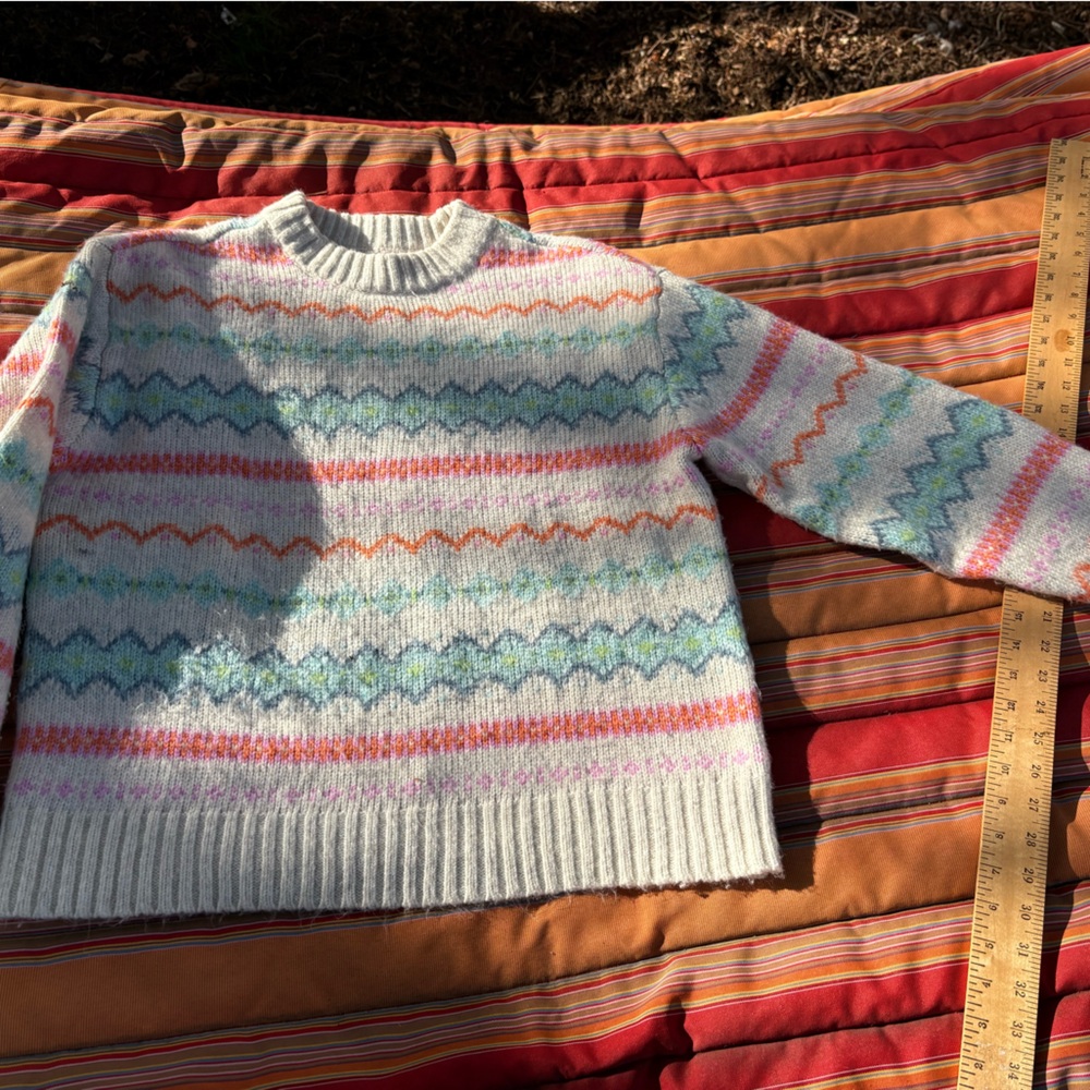 American Eagle Outfitters Cream Crewneck Sweater with Pastel Stripe Fair Isle